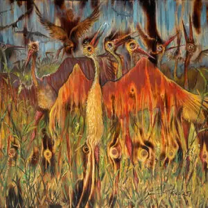 Priit Pajos painting Cranes thirsty for life